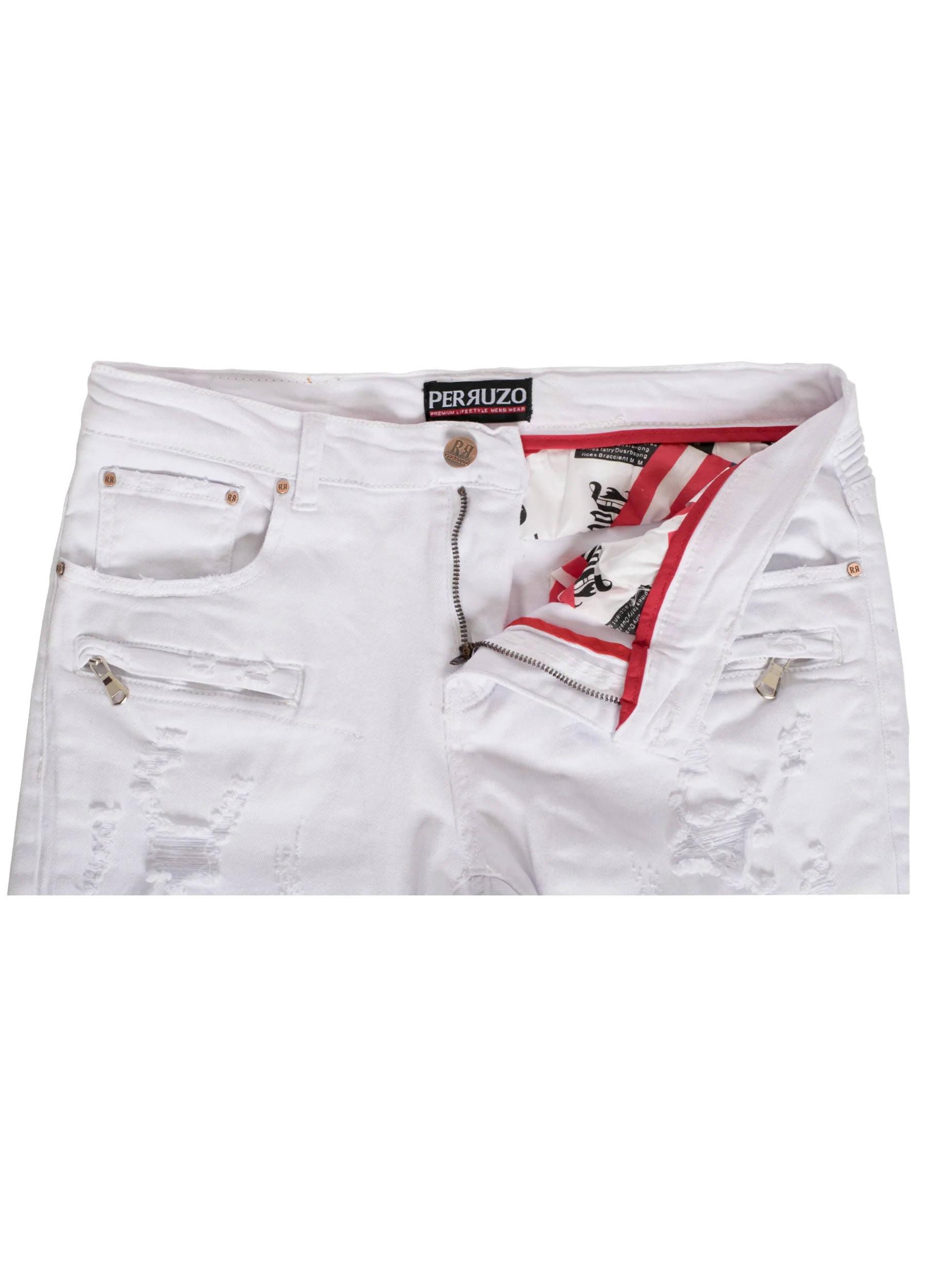 Distressed Moto Jeans in White - Image 3