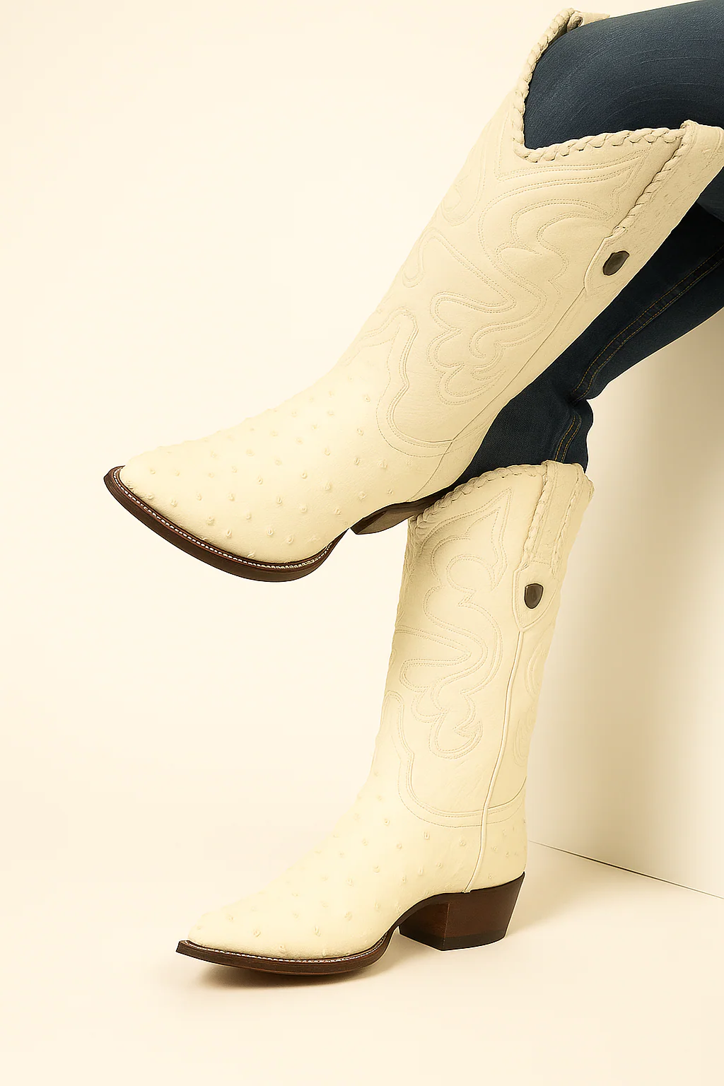 Wild West Cream ~ Off White Full Quill Ostrich Cowboy Boots - Botas De Avestruz - Image 9