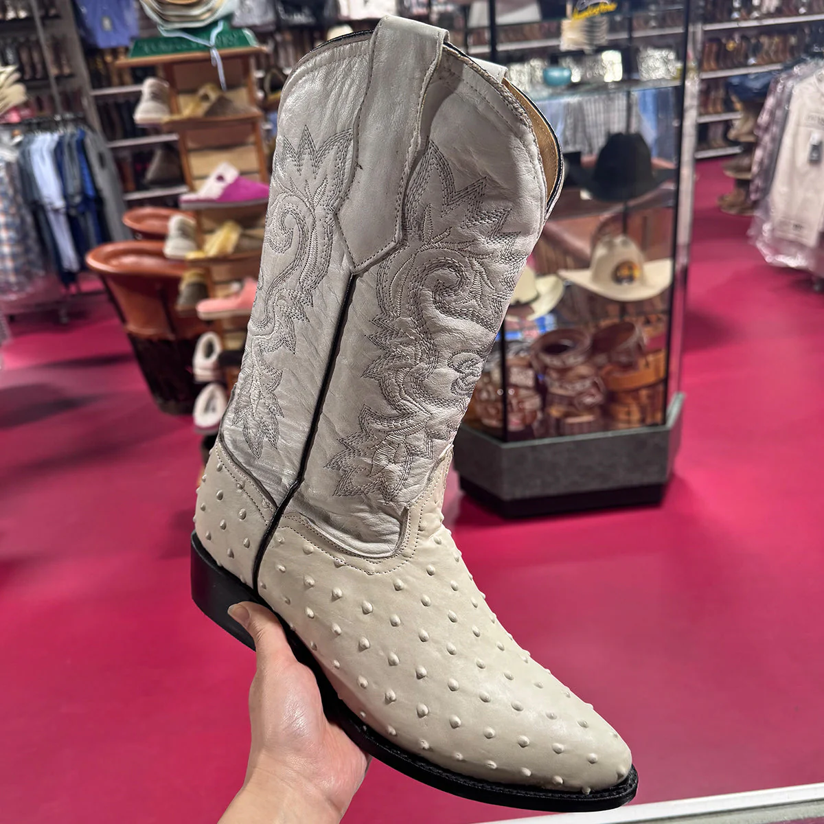 Winter White Printed Ostrich Boots