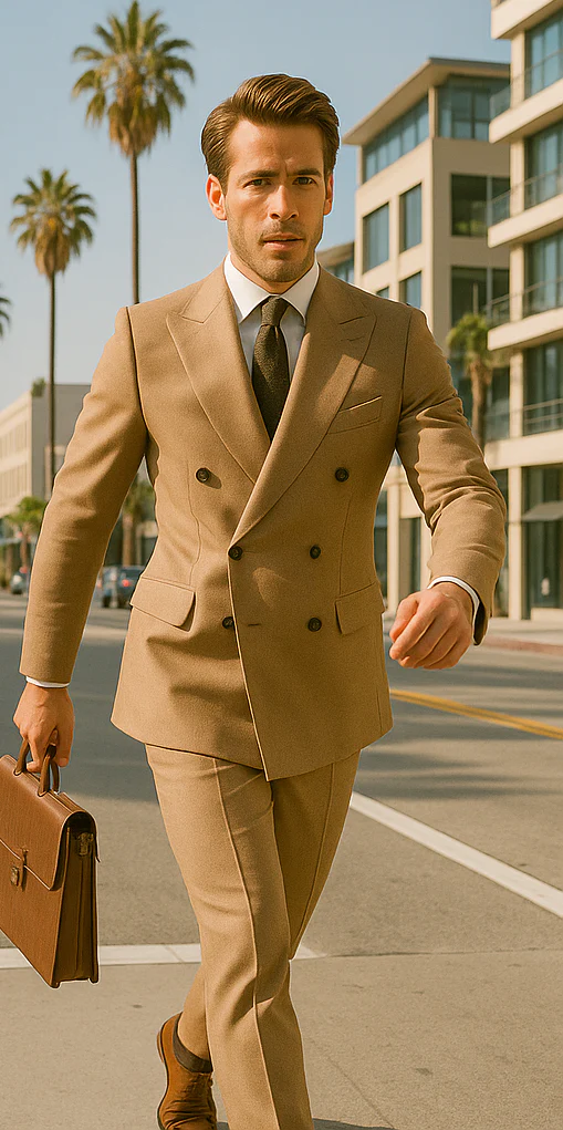 Wool Suit - Italian Made Business Suit by Statement Men's 100% Wool 2 Piece Double Breasted Suit - Subtle Windowpane - Image 12