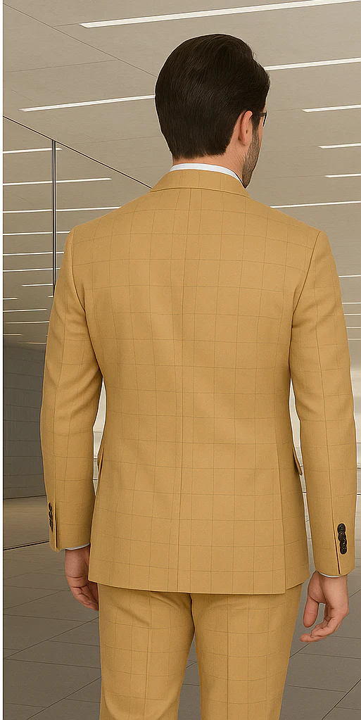Wool Suit - Italian Made Business Suit by Statement Men's 100% Wool 2 Piece Double Breasted Suit - Subtle Windowpane - Image 14