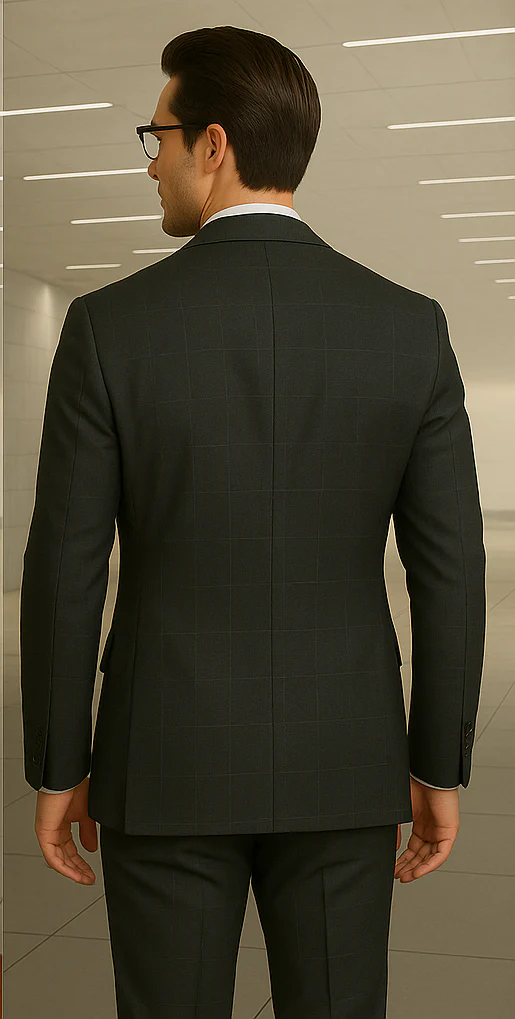 Wool Suit - Italian Made Business Suit by Statement Men's 100% Wool 2 Piece Double Breasted Suit - Subtle Windowpane - Image 18