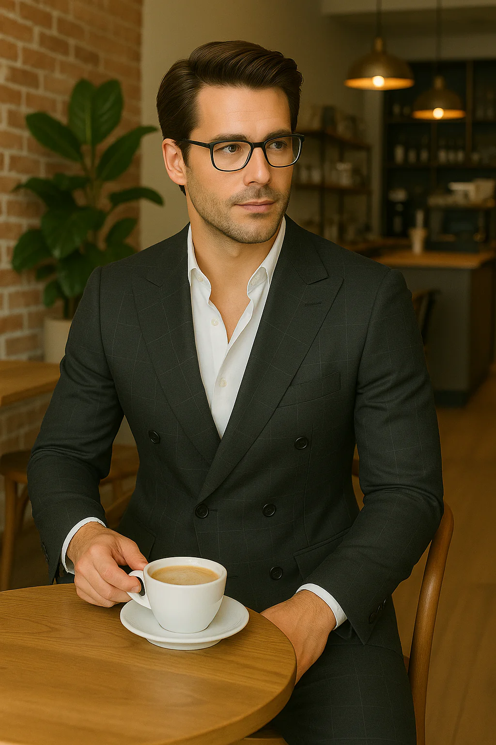 Wool Suit - Italian Made Business Suit by Statement Men's 100% Wool 2 Piece Double Breasted Suit - Subtle Windowpane - Image 19