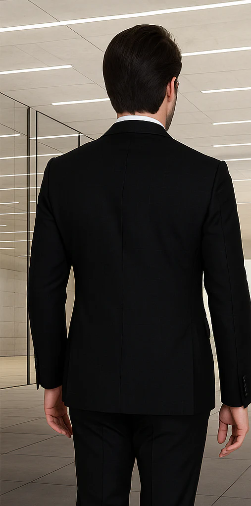 Wool Suit - Italian Made Business Suit by Statement Men's 100% Wool 2 Piece Double Breasted Suit - Subtle Windowpane - Image 5