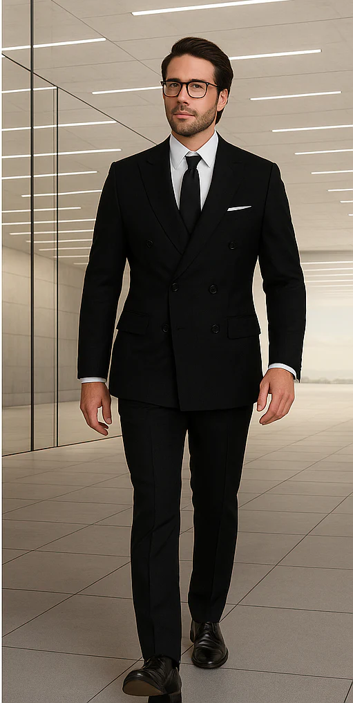 Wool Suit - Italian Made Business Suit by Statement Men's 100% Wool 2 Piece Double Breasted Suit - Subtle Windowpane - Image 7