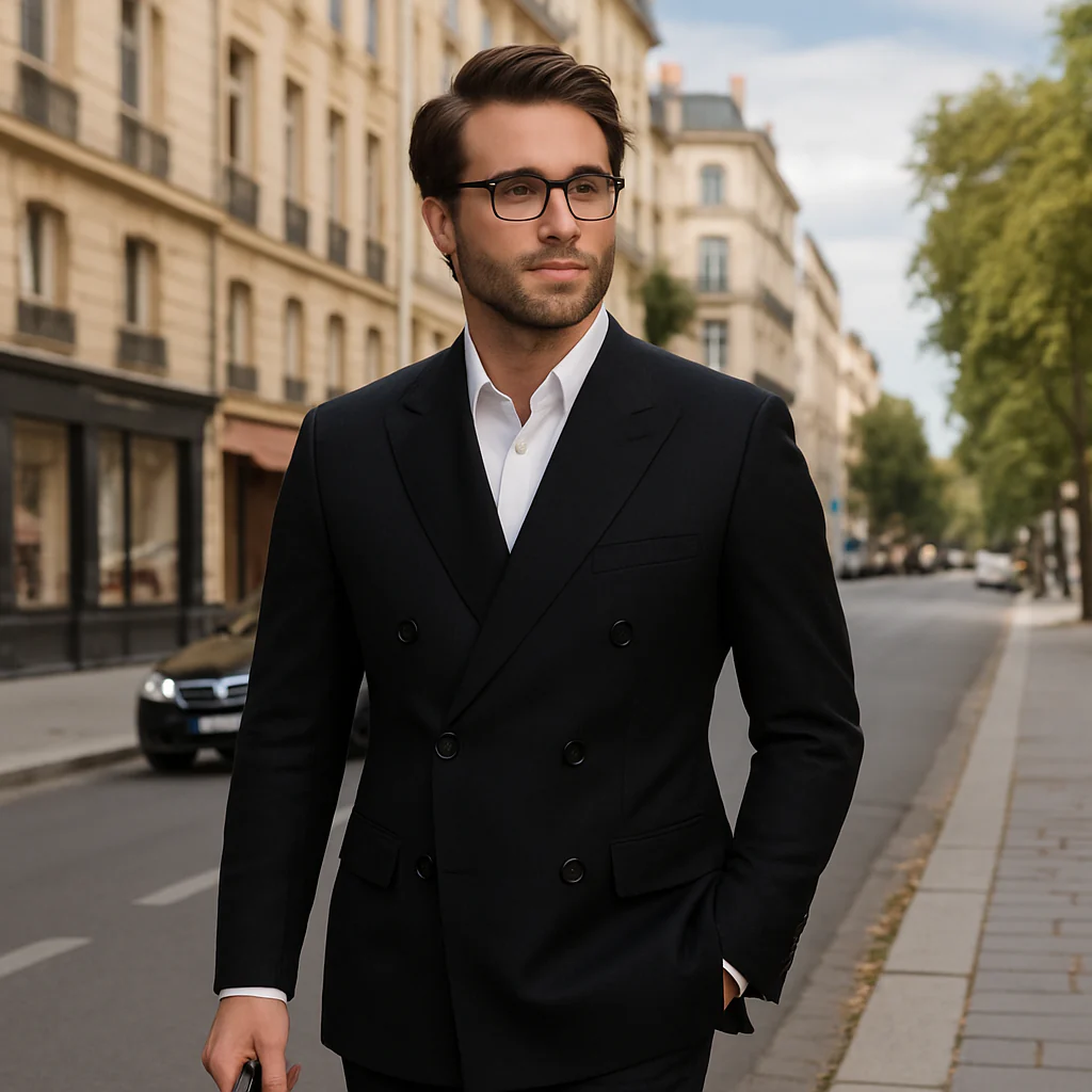 Wool Suit - Italian Made Business Suit by Statement Men's 100% Wool 2 Piece Double Breasted Suit - Subtle Windowpane - Image 8