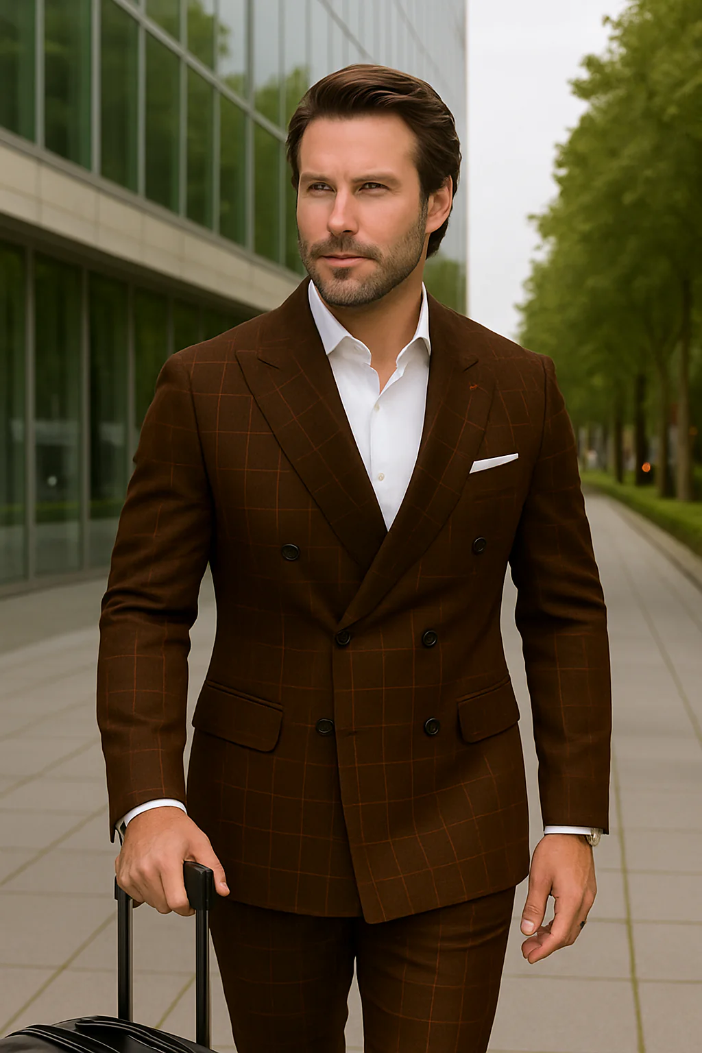 Wool Suit - Italian Made Business Suit by Statement Men's 100% Wool 2 Piece Suit - Double Breasted Windowpane - Image 6