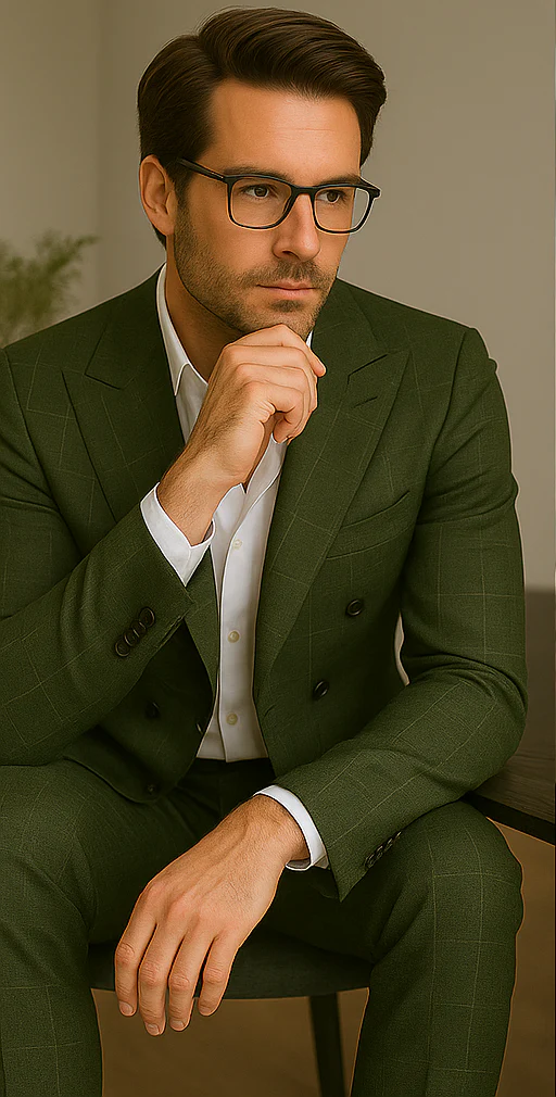 Wool Suit - Italian Made Business Suit by Statement Men's 100% Wool 2 Piece Suit - Double Breasted Windowpane - Image 7