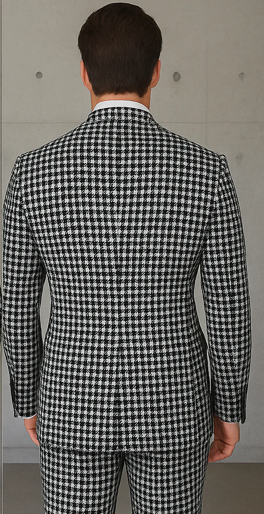 Wool Suit - Italian Made Business Suit by Statement Men's 2 Piece 100% Wool Double Breasted Suit - Houndstooth Pattern - Image 3
