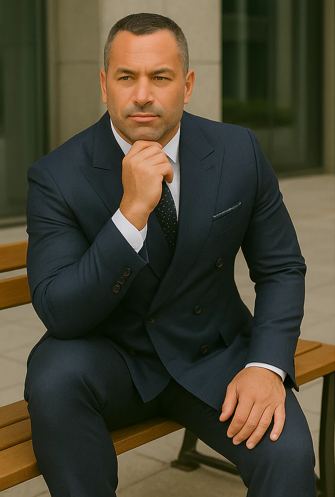 Wool Suit - Italian Made Business Suit by Statement Men's 2 Piece 100% Wool Double Breasted Suit - Micro Windowpane - Image 10