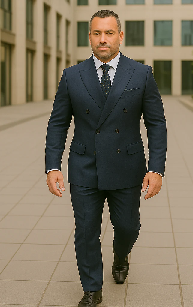Wool Suit - Italian Made Business Suit by Statement Men's 2 Piece 100% Wool Double Breasted Suit - Micro Windowpane - Image 11