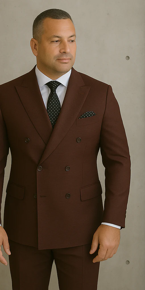 Wool Suit - Italian Made Business Suit by Statement Men's 2 Piece 100% Wool Double Breasted Suit - Micro Windowpane - Image 12