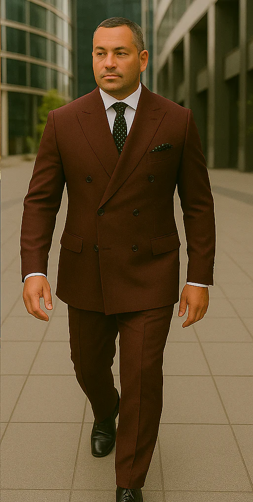 Wool Suit - Italian Made Business Suit by Statement Men's 2 Piece 100% Wool Double Breasted Suit - Micro Windowpane - Image 14