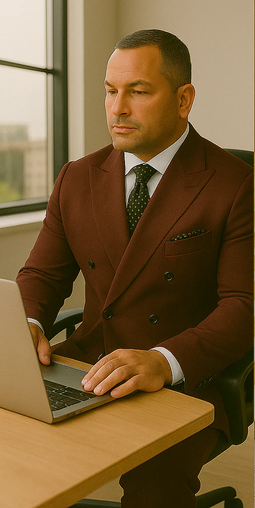 Wool Suit - Italian Made Business Suit by Statement Men's 2 Piece 100% Wool Double Breasted Suit - Micro Windowpane - Image 15