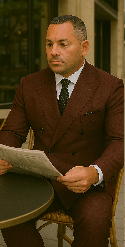 Wool Suit - Italian Made Business Suit by Statement Men's 2 Piece 100% Wool Double Breasted Suit - Micro Windowpane - Image 3