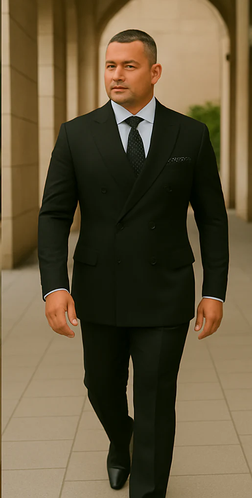 Wool Suit - Italian Made Business Suit by Statement Men's 2 Piece 100% Wool Double Breasted Suit - Micro Windowpane - Image 7
