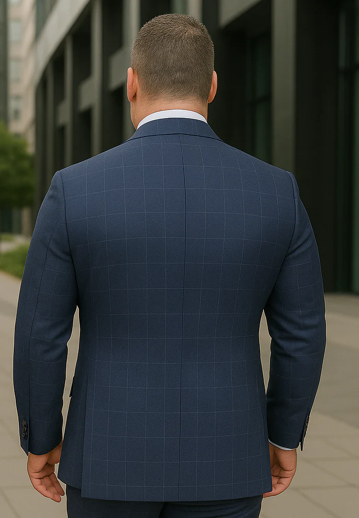 Wool Suit - Italian Made Business Suit by Statement Men's 2 Piece 100% Wool Double Breasted Suit - Micro Windowpane - Image 9