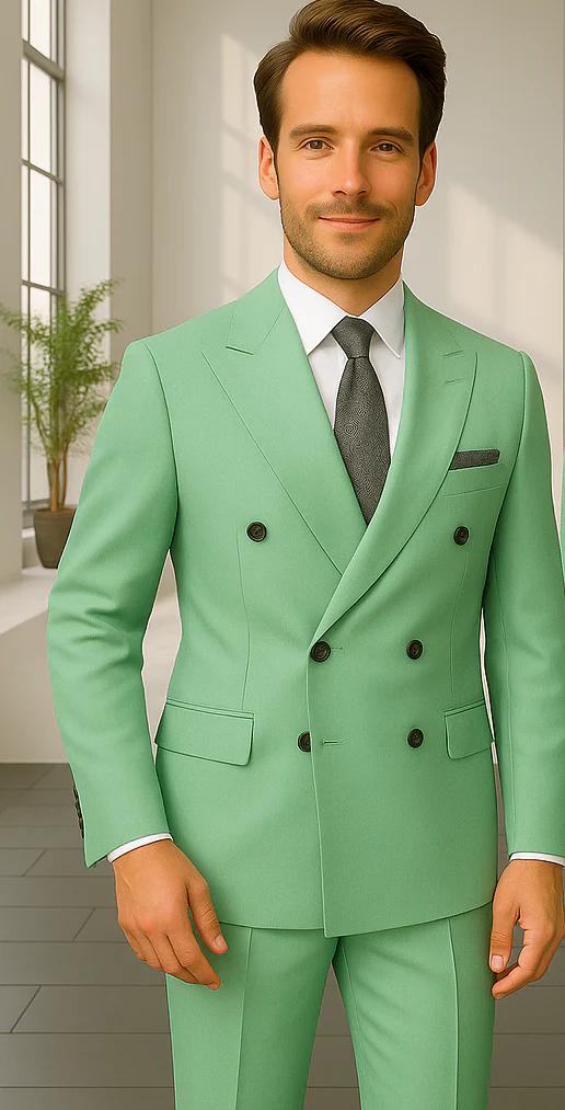 Wool Suit - Italian Made Business Suit by Statement Men's 2 Piece 100% Wool Double Breasted Suit - Pinstripe Pattern - Image 14