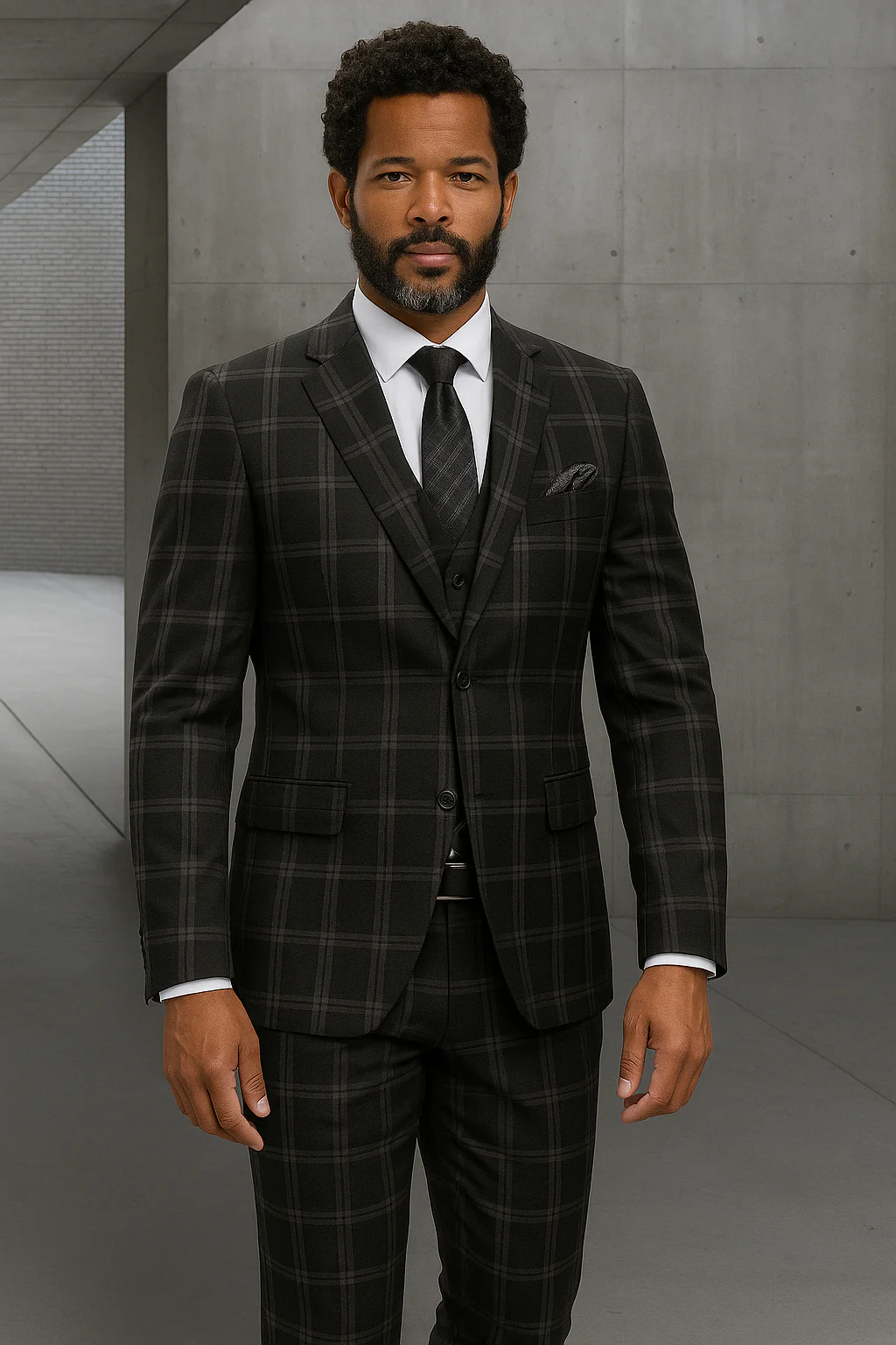 Wool Suit - Italian Made Business Suit by Statement Men's 2 Piece Big and Tall 100% Wool Fashion Suit - Bold Plaid - Image 3