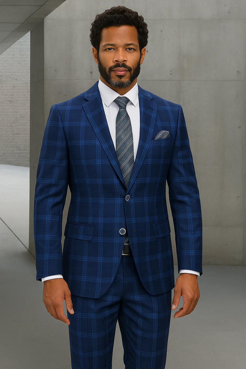 Wool Suit - Italian Made Business Suit by Statement Men's 2 Piece Big and Tall 100% Wool Fashion Suit - Bold Plaid - Image 7