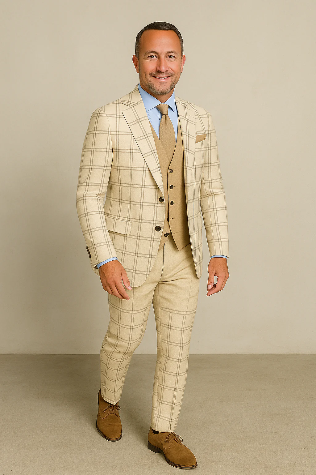 Wool Suit - Italian Made Business Suit by Statement Men's 3 Piece 100% Wool Modern Fit Suit - Accented Scoop Vest - Image 3