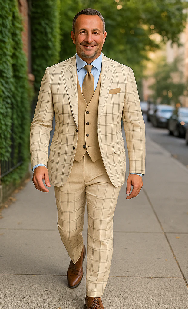 Wool Suit - Italian Made Business Suit by Statement Men's 3 Piece 100% Wool Modern Fit Suit - Accented Scoop Vest - Image 4