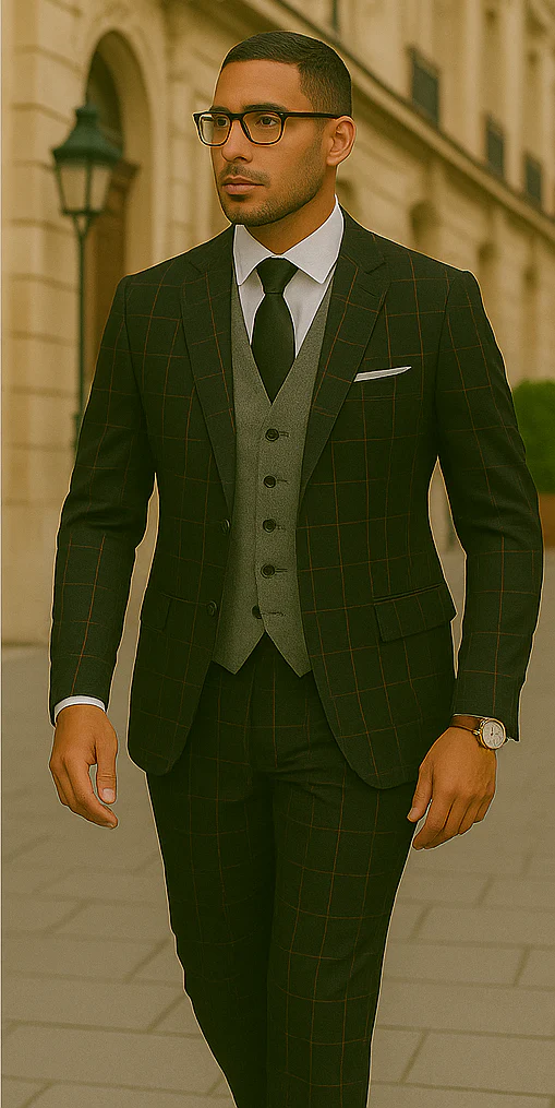 Wool Suit - Italian Made Business Suit by Statement Men's 3 Piece 100% Wool Modern Fit Suit - Bold Accent Color - Image 10