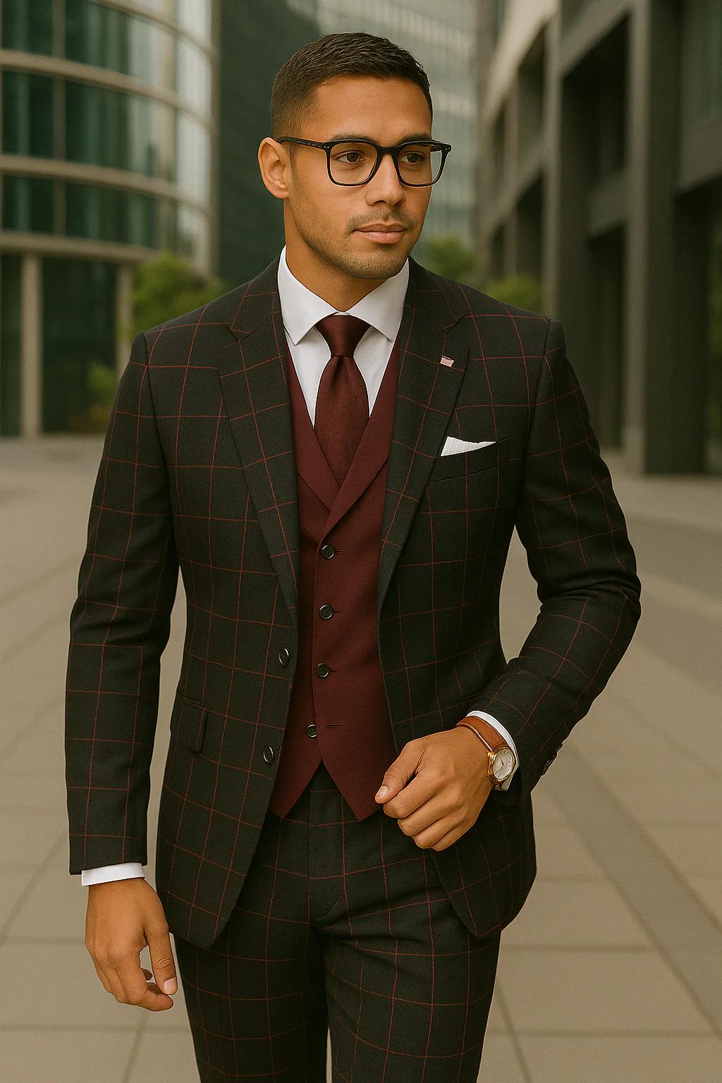 Wool Suit - Italian Made Business Suit by Statement Men's 3 Piece 100% Wool Modern Fit Suit - Bold Accent Color - Image 5