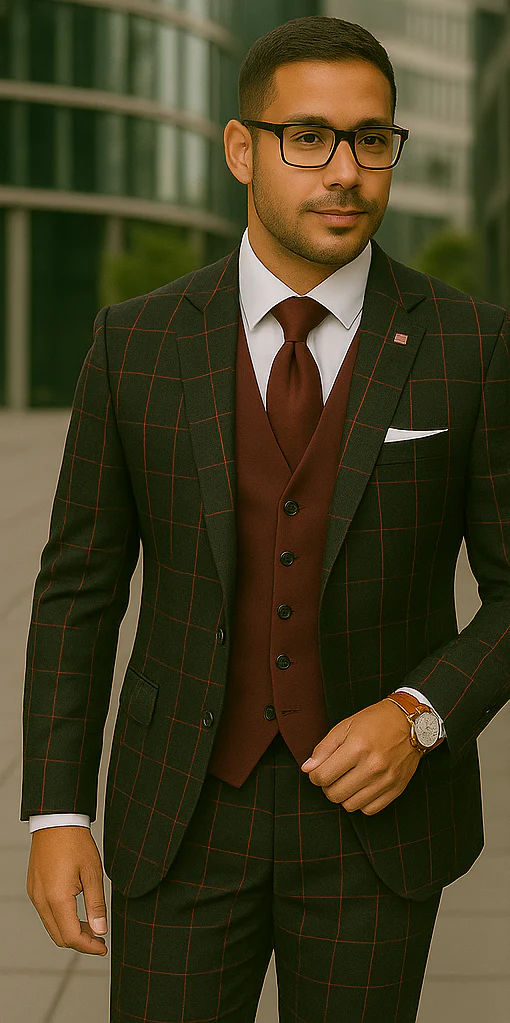 Wool Suit - Italian Made Business Suit by Statement Men's 3 Piece 100% Wool Modern Fit Suit - Bold Accent Color - Image 7
