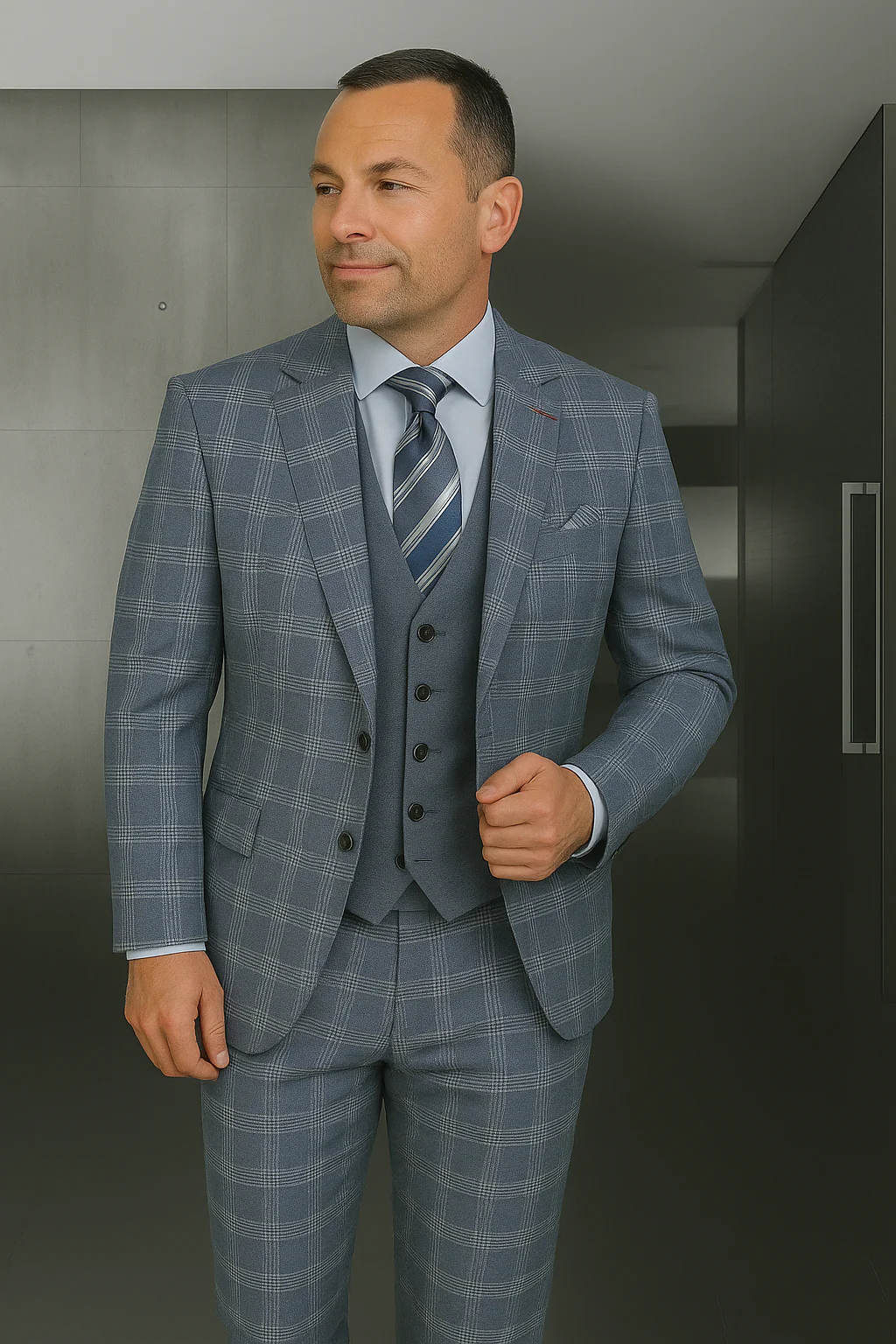 Wool Suit - Italian Made Business Suit by Statement Men's 3 Piece 100% Wool Modern Fit Suit - Coordinating Solid Color Vest - Image 12