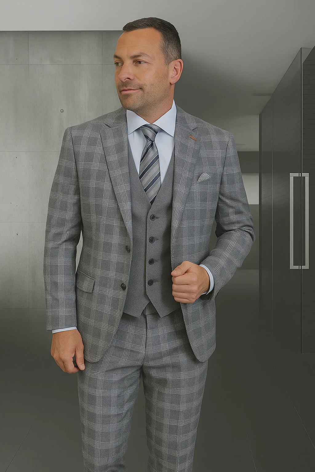 Wool Suit - Italian Made Business Suit by Statement Men's 3 Piece 100% Wool Modern Fit Suit - Coordinating Solid Color Vest - Image 4