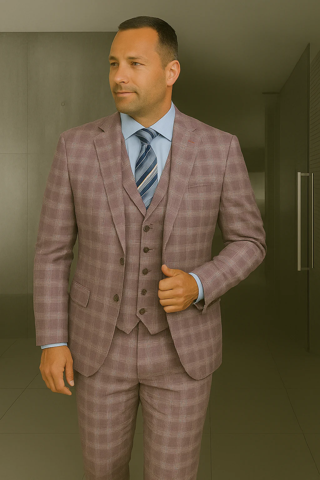 Wool Suit - Italian Made Business Suit by Statement Men's 3 Piece 100% Wool Modern Fit Suit - Coordinating Solid Color Vest - Image 8
