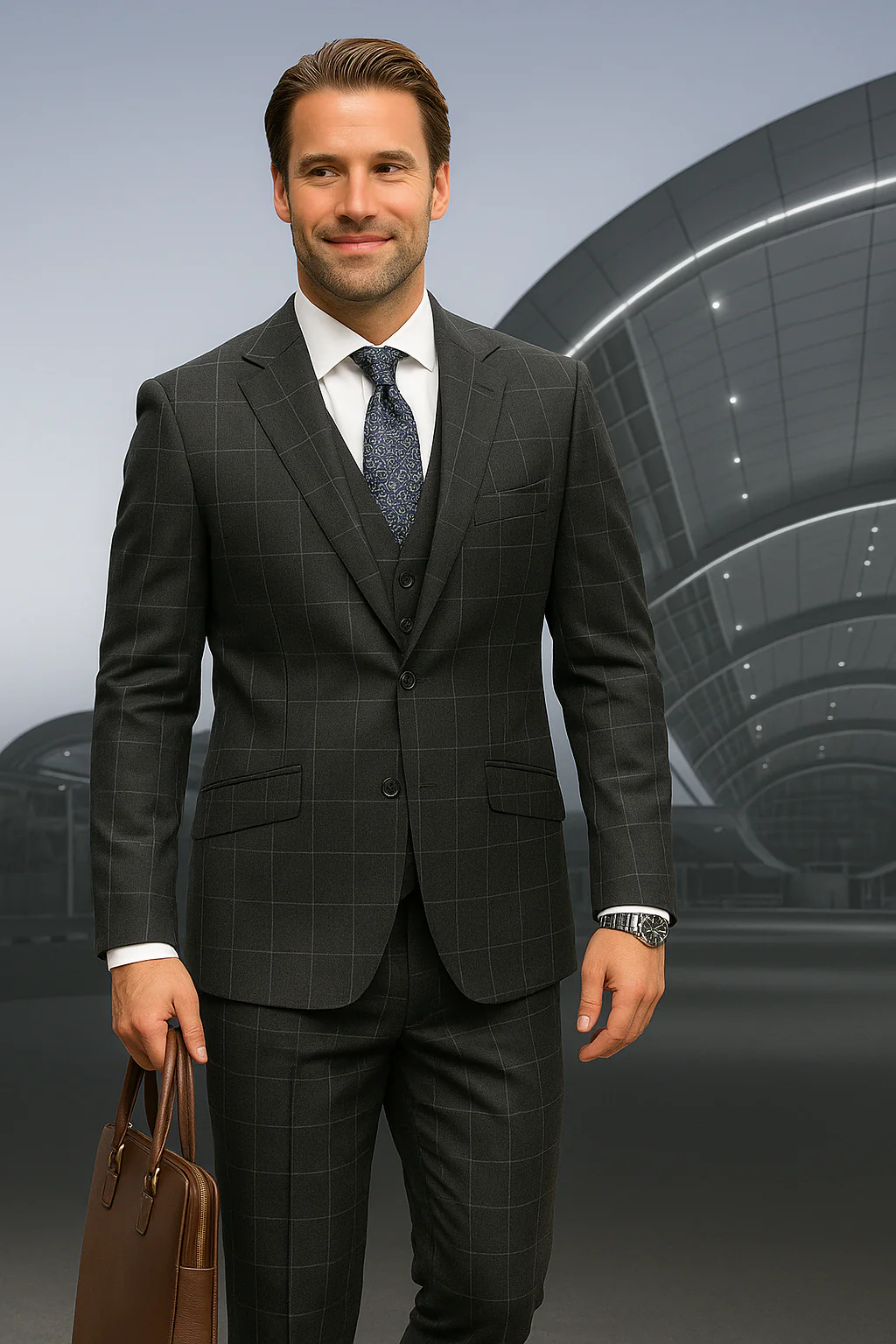 Wool Suit - Italian Made Business Suit by Statement Men's 3 Piece 100% Wool Modern Fit Suit - Fashion Pattern