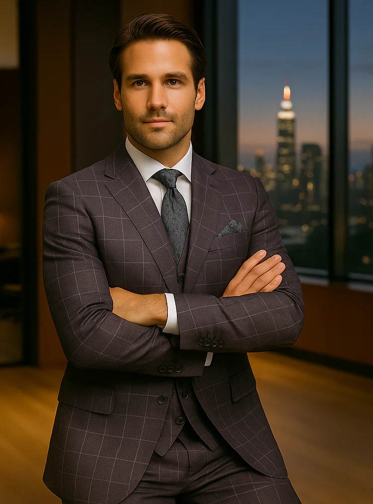 Wool Suit - Italian Made Business Suit by Statement Men's 3 Piece 100% Wool Modern Fit Suit - Fashion Pattern - Image 10
