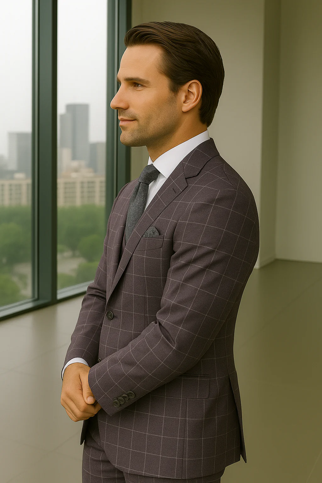 Wool Suit - Italian Made Business Suit by Statement Men's 3 Piece 100% Wool Modern Fit Suit - Fashion Pattern - Image 11