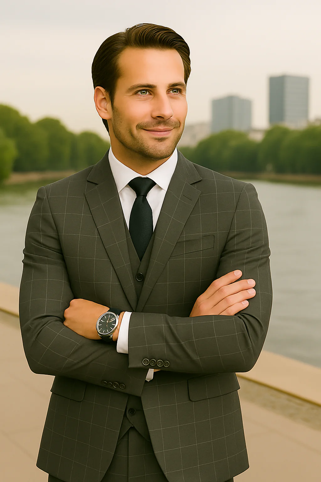 Wool Suit - Italian Made Business Suit by Statement Men's 3 Piece 100% Wool Modern Fit Suit - Fashion Pattern - Image 3