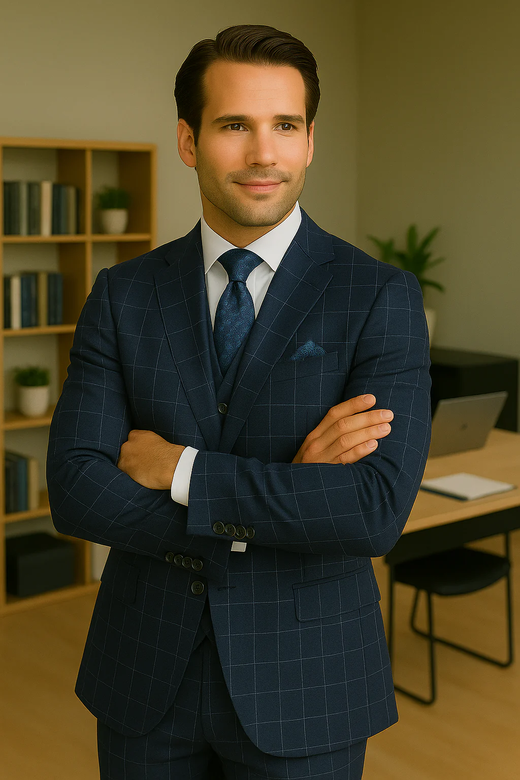 Wool Suit - Italian Made Business Suit by Statement Men's 3 Piece 100% Wool Modern Fit Suit - Fashion Pattern - Image 4