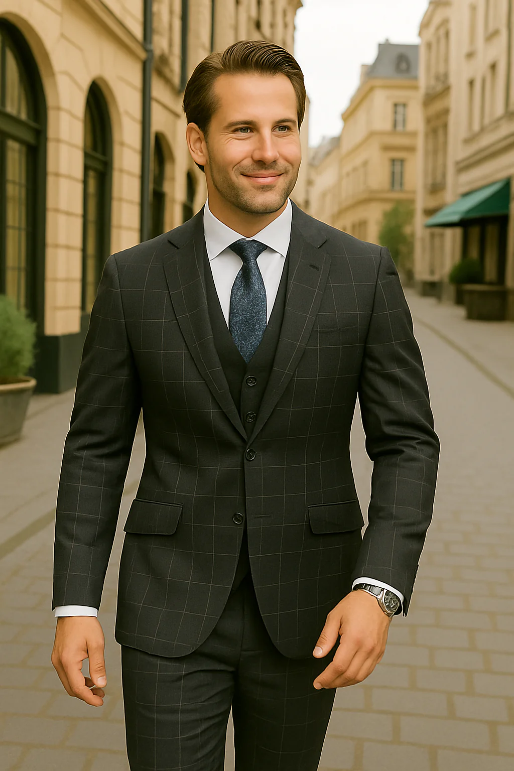 Wool Suit - Italian Made Business Suit by Statement Men's 3 Piece 100% Wool Modern Fit Suit - Fashion Pattern - Image 5