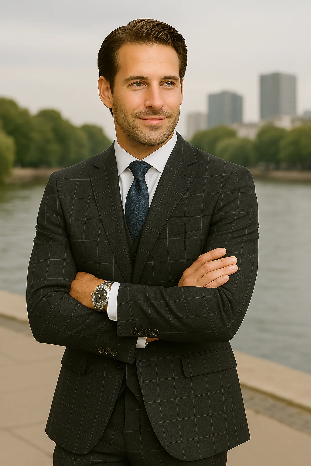 Wool Suit - Italian Made Business Suit by Statement Men's 3 Piece 100% Wool Modern Fit Suit - Fashion Pattern - Image 6
