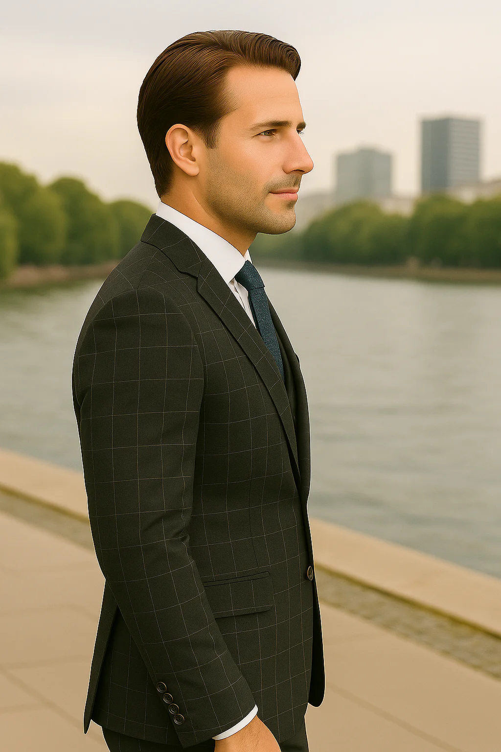 Wool Suit - Italian Made Business Suit by Statement Men's 3 Piece 100% Wool Modern Fit Suit - Fashion Pattern - Image 7