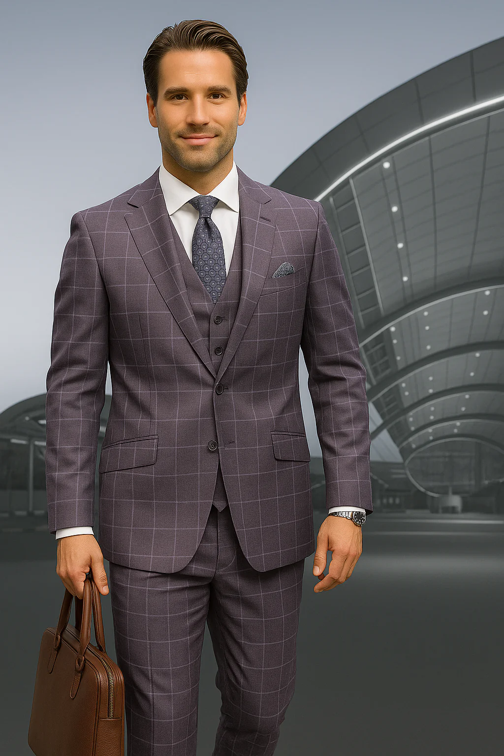 Wool Suit - Italian Made Business Suit by Statement Men's 3 Piece 100% Wool Modern Fit Suit - Fashion Pattern - Image 9