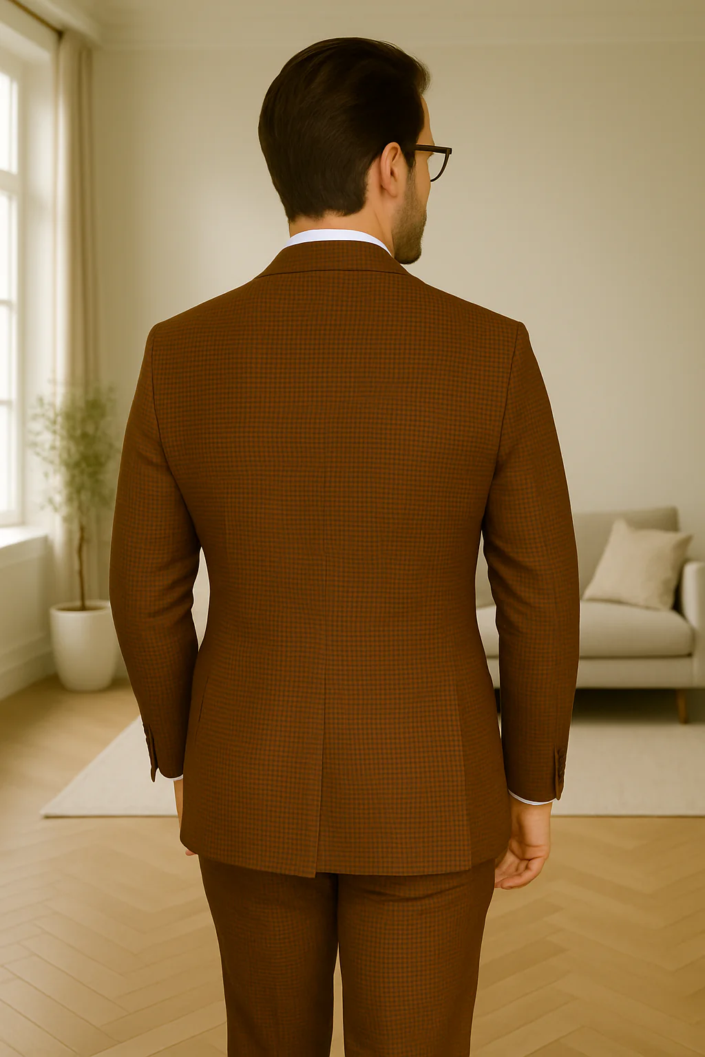 Wool Suit - Italian Made Business Suit by Statement Men's 3 Piece 100% Wool Modern Fit Suit - Micro Checker Pattern - Image 10