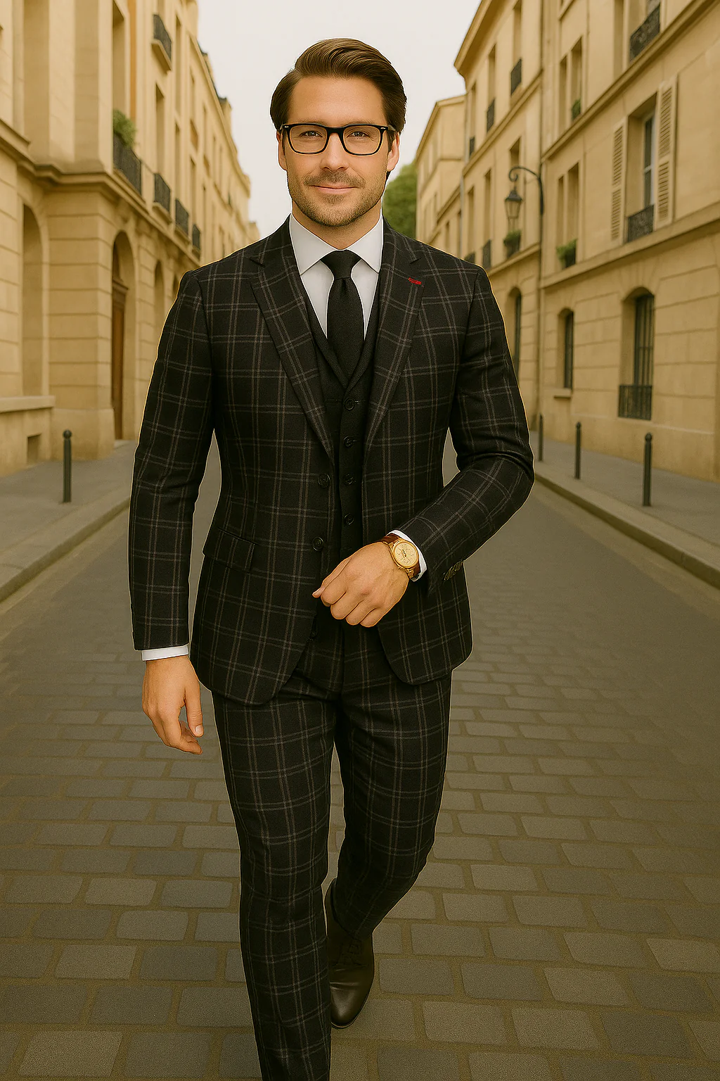 Wool Suit - Italian Made Business Suit by Statement Men's 3 Piece 100% Wool Modern Fit Suit - Plaid Pattern - Image 3