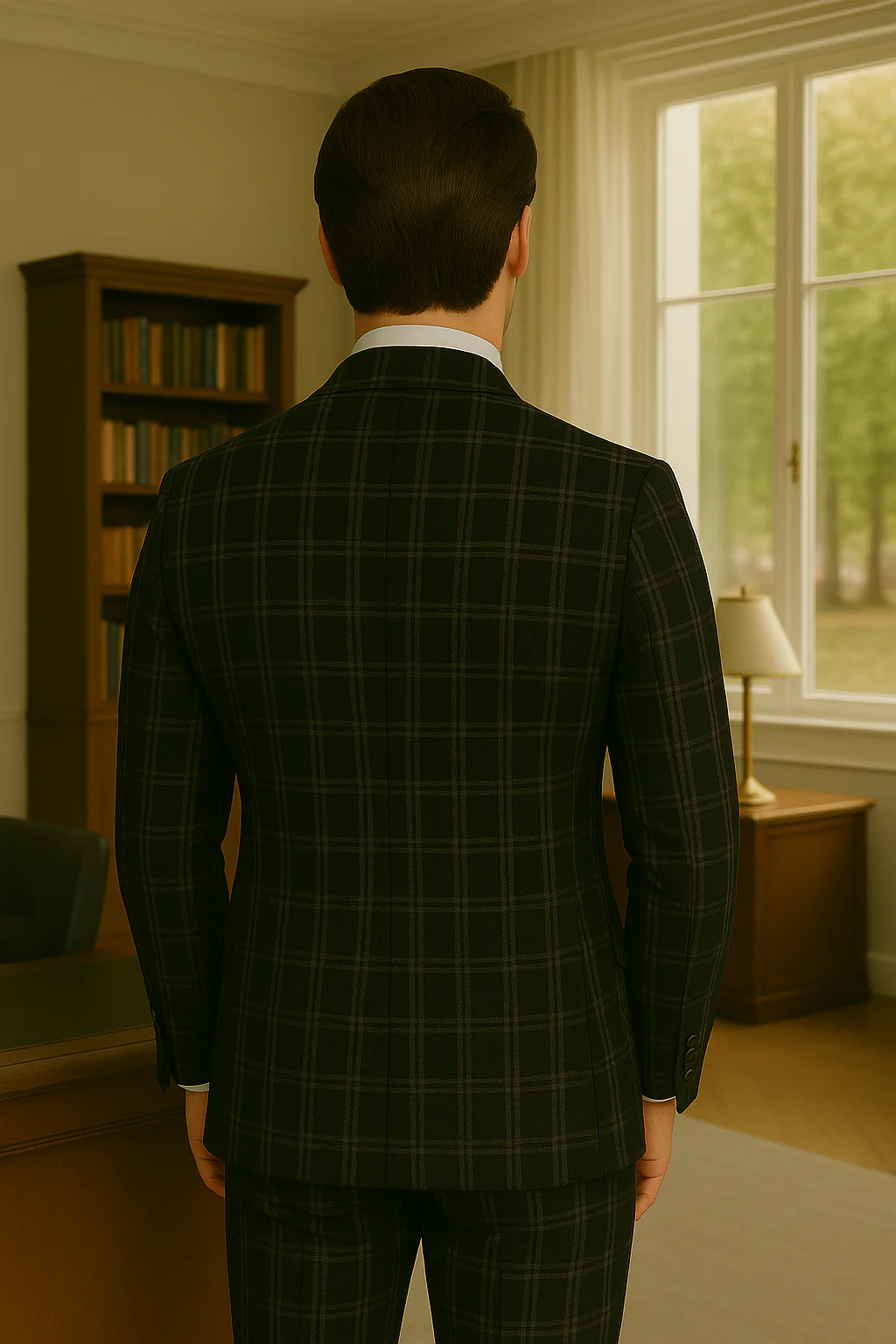 Wool Suit - Italian Made Business Suit by Statement Men's 3 Piece 100% Wool Modern Fit Suit - Plaid Pattern - Image 5