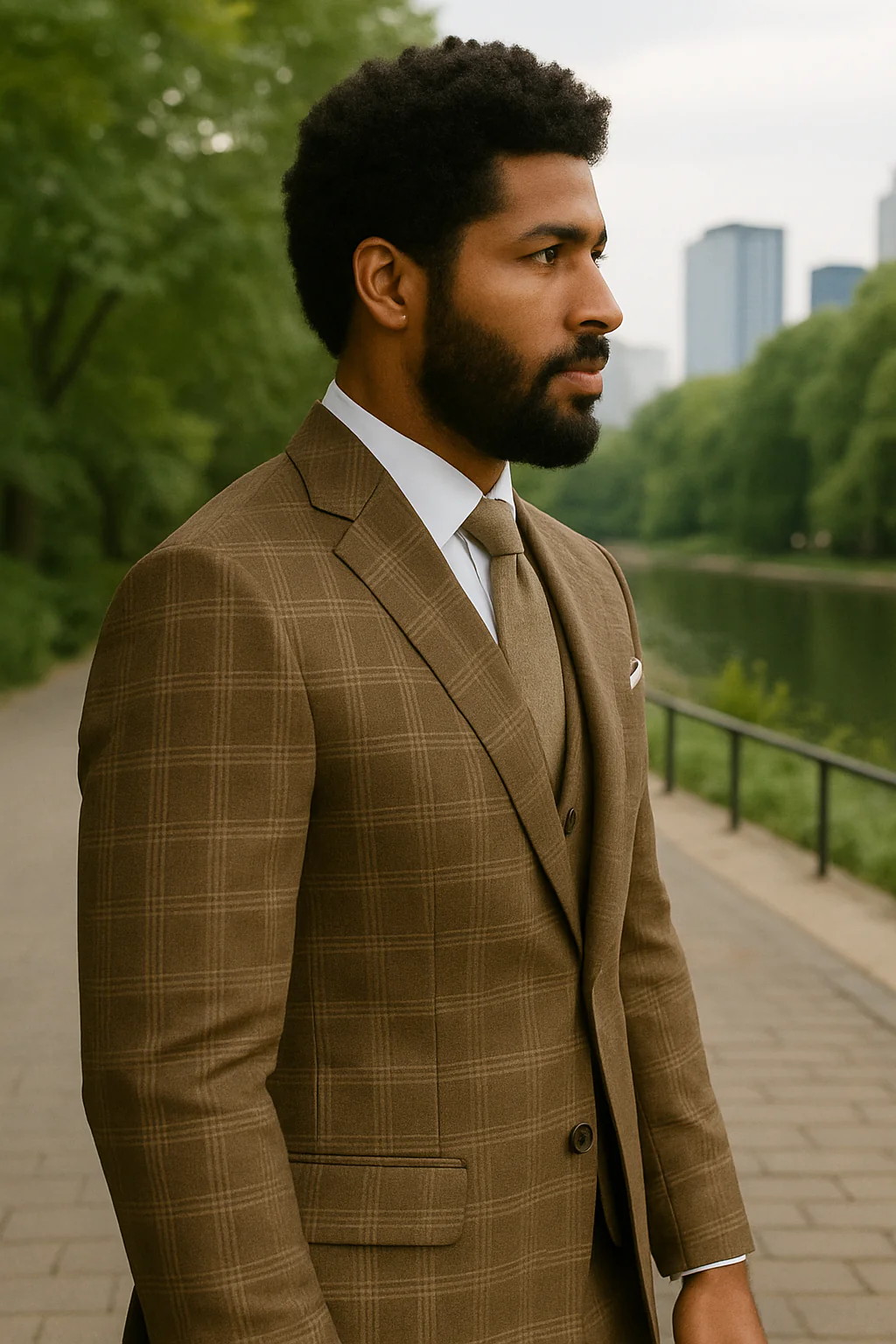 Wool Suit - Italian Made Business Suit by Statement Men's 3 Piece 100% Wool Modern Fit Suit - Sharp Plaid Pattern - Image 11