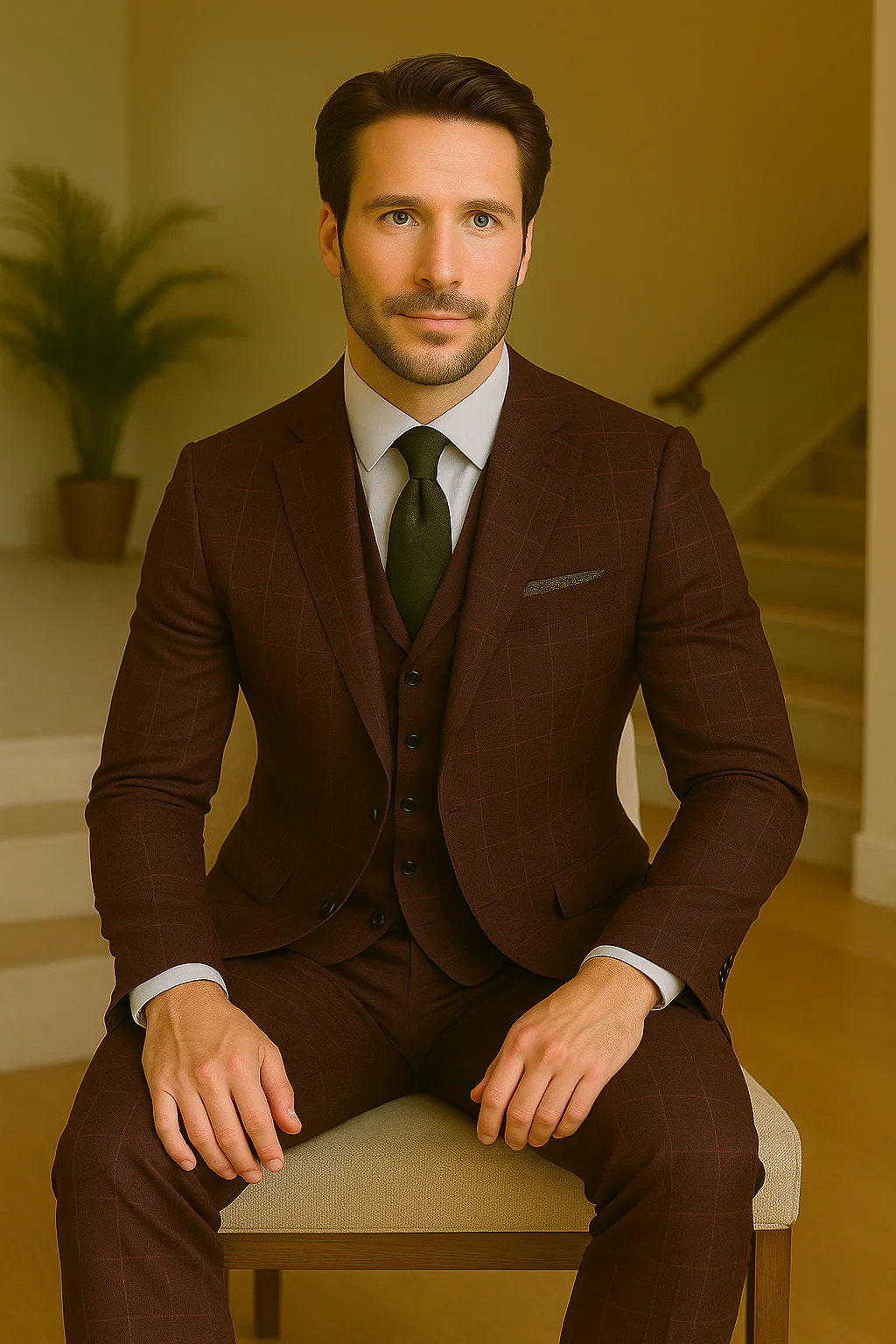 Wool Suit - Italian Made Business Suit by Statement Men's 3 Piece 100% Wool Modern Fit Suit - V-Neck Double Breasted Vest - Image 20