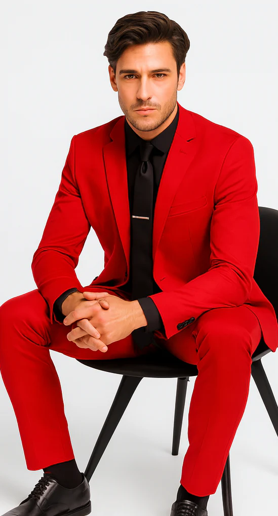 WTXVelvet2BV Alberto Nardoni Men's Red Velvet Suit velour Men's blazer Jacket & Pants (Matching) - Image 4