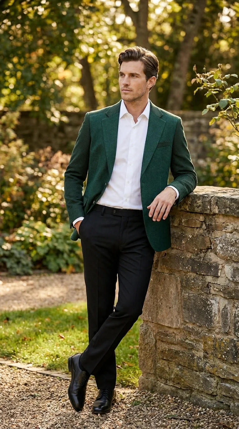 Zacchi Brand Men’s Dark Green Textured Blazer – Classic Single Button Sport Coat with Notch Lapel Formal Jacket - Image 6