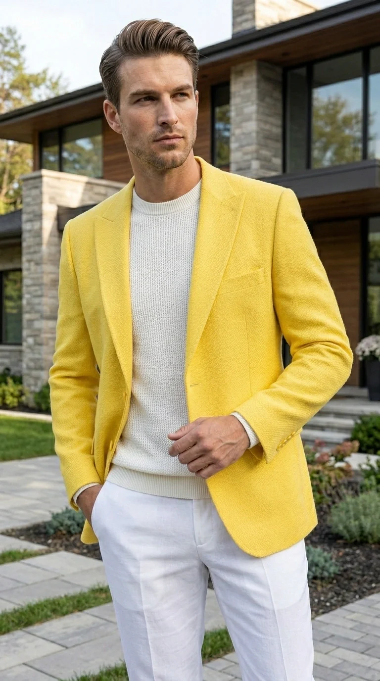 Zacci Brand Men’s Lemon Yellow Blazer Peak Lapel Hopsack Weave – Elegant Formal Blazer Jacket for Wedding, Party, Prom and Smart Casual Wear - Image 10