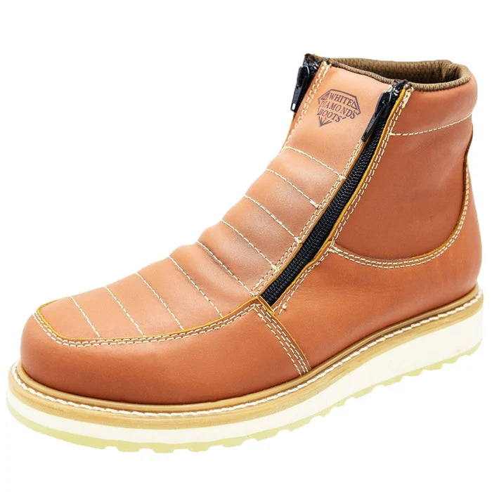 Zapatos de Trabajo Cuero Original con Doble Zipper Color Miel WD
